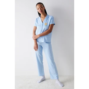Dahlia Saten Açık Mavi Pijama Takımı