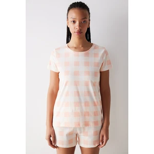 Peach Gingham Şortlu Pijama Takımı