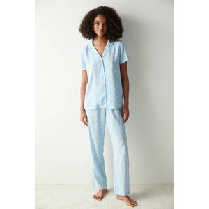 Maye Desenli Mavi Pijama Takımı