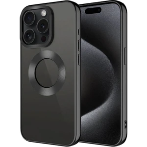 Apple iPhone 15 Pro Max Kılıf Tek Kamera Çerçeveli Renkli Kenarlı Logo Yeri Açık Şeffaf Silikon Siyah
