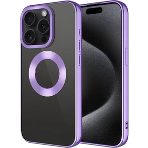 Apple iPhone 15 Pro Kılıf Tek Kamera Çerçeveli Renkli Kenarlı Logo Yeri Açık Şeffaf Silikon Şeffaf - Lila
