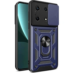 Caseart Infinix Note 30 Pro Kapak Lens Sürgülü Kamera Korumalı Yüzüklü Stantlı Tank Kılıf - Lacivert