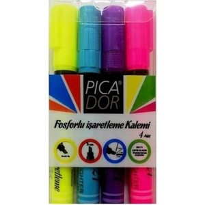 4 Renk Fosforlu Kalem Seti Neon Renkler