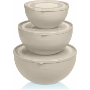 Melkan Home Kapaklı Yuvarlak Kase 3'lü Set Krem Renk (0,6l + 2,5l + 4l)