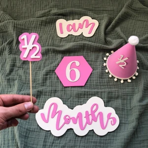 Pembe Doğum Günü Parti Seti 6 Aylık Yarım Yaş Şapkalı(5 Parça)