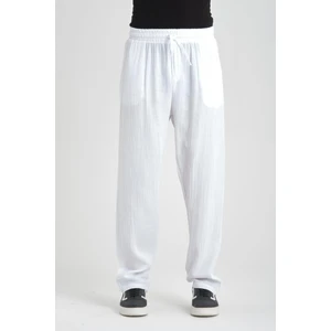 Hafif ve Rahat Müslin Baggy Erkek Pantolon - Beyaz
