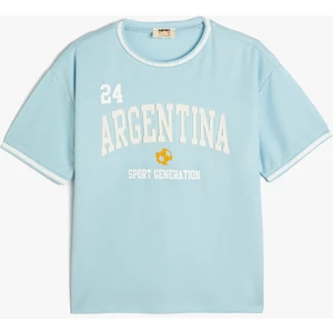 Oversize Tişört Argentina Baskılı Kısa Kollu Bisiklet Yaka