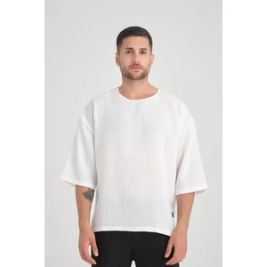 Bisiklet Yaka Fakir Kol Oversize Kısa Kol T-Shirt - Beyaz