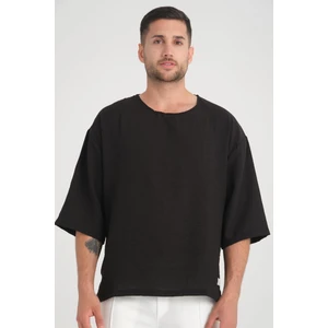Bisiklet Yaka Fakir Kol Oversize Kısa Kol T-Shirt - Siyah