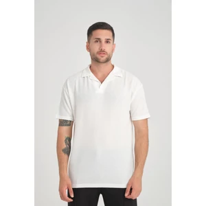 Premium V Yaka Oversize Fitilli T-Shirt - Beyaz
