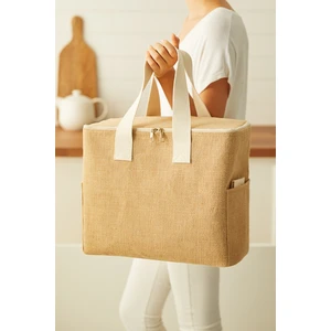 Ocean Home Textile Büyük Boy Jüt Buzluk Termal Piknik Kamp Seyahat Plaj Soğuk Tutan Çanta 35x20x33 cm