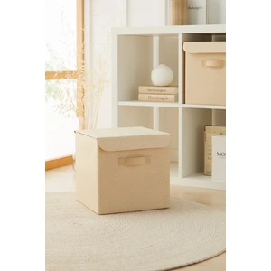 Ocean Home Textile Bej Kapaklı Dolap İçi Çamaşır Oyuncak Düzenleyici Katlanır Saklama Kutusu 30x30x30 cm
