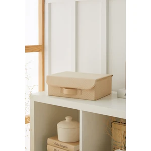 Ocean Home Textile Bej Kapaklı Dolap Çekmece İçi Takı Çamaşır Katlanır Saklama Kutusu Sepet 30x23x11 cm