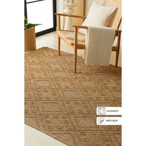 Ocean Home Textile Yıkanabilir Saçaklı Jüt Görünümlü Karo Desenli Halı Kilim 120 x 180 cm