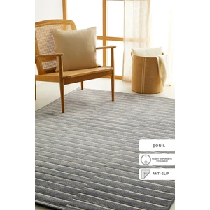 Ocean Home Textile Gri Renk Çizgi Desenli Şönil Halı Kilim 120 x 180 cm