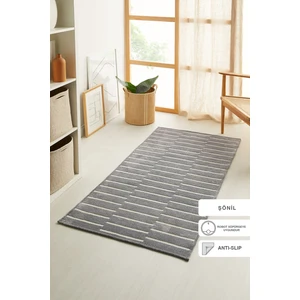 Ocean Home Textile Gri Renk Çizgi Desenli Şönil Halı Kilim 80 x 150 cm