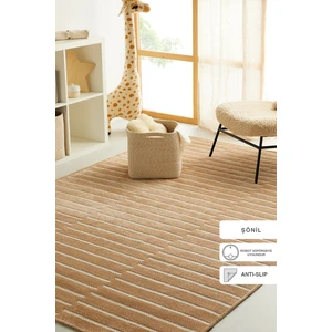 Ocean Home Textile Bej Renk Çizgi Desenli Şönil Halı Kilim 120 x 180 cm