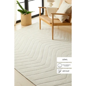 Ocean Home Textile Ekru Renk Dalga Desenli Şönil Halı Kilim 160 x 230 cm