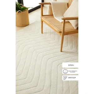 Ocean Home Textile Ekru Renk Dalga Desenli Şönil Halı Kilim 120 x 180 cm