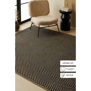 Ocean Home Textile Siyah Renk Balıksırtı Jüt Halı Kilim 120 x 180 cm