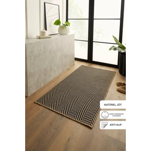 Ocean Home Textile Siyah Renk Balıksırtı Jüt Halı Kilim 80 x 150 cm