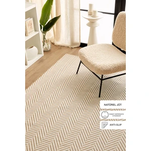 Ocean Home Textile Ekru Renk Balıksırtı Jüt Halı Kilim 160 x 230 cm