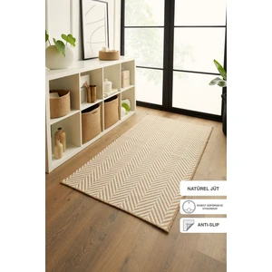 Ocean Home Textile Ekru Renk Balıksırtı Jüt Halı Kilim 80 x 150 cm