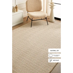 Ocean Home Textile Ekru Renk Karo Desenli Jüt Halı Kilim 120 x 180 cm