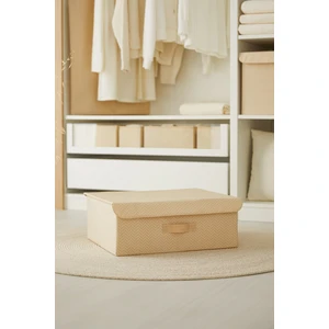 Ocean Home Textile Bej Kapaklı Dolap İçi Çamaşır Oyuncak Düzenleyici Katlanır Saklama Kutusu Hurç 48x40x19 cm