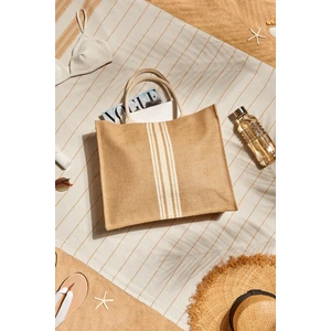 Ocean Home Textile Çizgi Baskılı Naturel Jüt Plaj Alışveriş Omuz Kol Çantası 42x35x12 cm