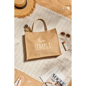 Ocean Home Textile Lıve Sımply Baskılı Hasır Renkli Naturel Jüt Alışveriş, Omuz, Kol, Deniz Plaj Çantası 42x12x35 cm