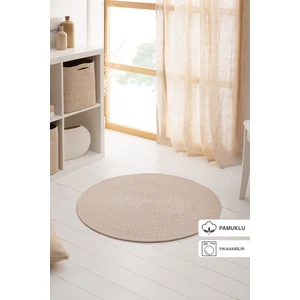Yıkanabilir Bej Kırçıllı Pamuklu Halı Kilim 80 cm çap