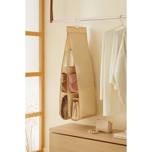Ocean Home Textile Bej 6 Bölmeli Askılı Dolap İçi Çanta Düzenleyici Organizer 30x97 cm