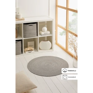 Ocean Home Textile Yıkanabilir Gri Kırçıllı Pamuklu Halı Kilim 80 cm çap