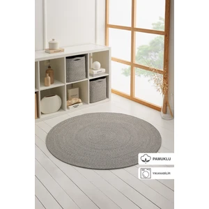 Ocean Home Textile Yıkanabilir Gri Kırçıllı Pamuklu Halı Kilim 120 cm çap