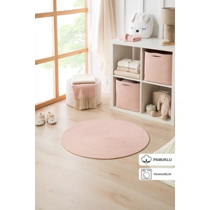 Yıkanabilir Pembe Kırçıllı Pamuklu Halı Kilim 80 cm çap