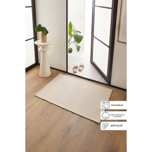 Ocean Home Textile Yıkanabilir Jüt Görünümlü Krem Renk Hasır Desenli Paspas 60x90 cm