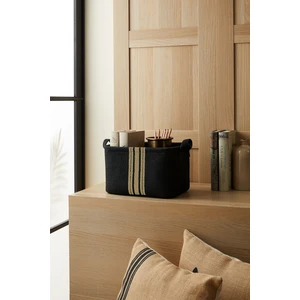 Ocean Home Textile Çizgili Siyah Jüt Dolap İçi Çamaşır Oyuncak Düzenleyici Katlanır Saklama Sepeti Organizer 30x21x18 cm
