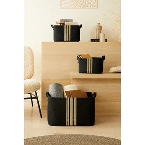 Ocean Home Textile 3'lü Set Çizgili Siyah Jüt Dolap İçi Çamaşır Oyuncak Düzenleyici Katlanır Saklama Sepeti Organizer