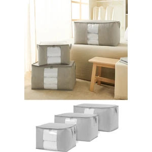 Ocean Home Textile 3'lü Pencereli Gri Kapitone Yastık Yorgan Kazak Hurcu, Hurç