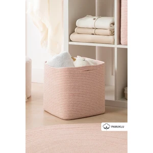 Ocean Home Textile Pembe Kırçıllı Dolap İçi Çamaşır Oyuncak Düzenleyici Pamuklu Saklama Sepeti Organizer 30x30x30 cm