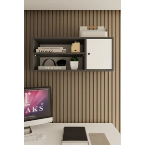 Bole 90  cm  Çok Amaçlı Ofis Evrak Üst Dolabı Antrasit - Beyaz Üst Modül