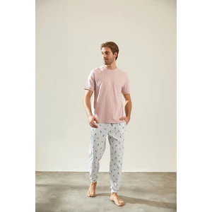 Erkek Pamuklu Kısa Kollu Cepli Uzun Pijama Takımı