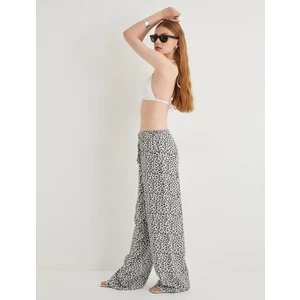 Leopar Desenli Pantolon Beli Bağcıklı Viskon Kumaş