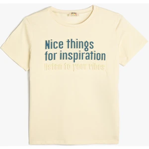 Tişört Slogan Baskılı Kısa Kollu Bisiklet Yaka Pamuklu