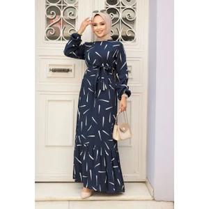 Neva Style Desenli Lacivert Tesettür Elbise 23431L