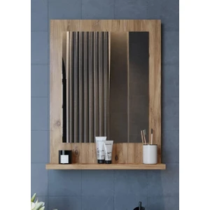 Banyo Aynası,dresuar, Ahşap Renk(Atlantik Çam) Raflı Ayna 60X45