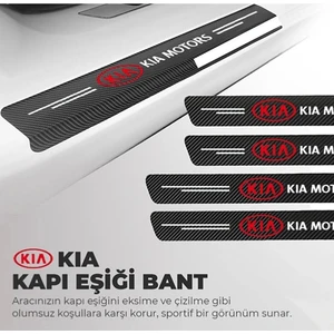 DK Elektronik Kia Logolu Karbon Kapı Eşiği Koruyucu Bant Folyo 4'lü Set
