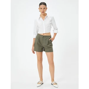 Keten Şort Pileli Cepli