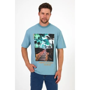 Erkek Bisiklet Yaka Hawaıı Baskılı T-shirt 7021